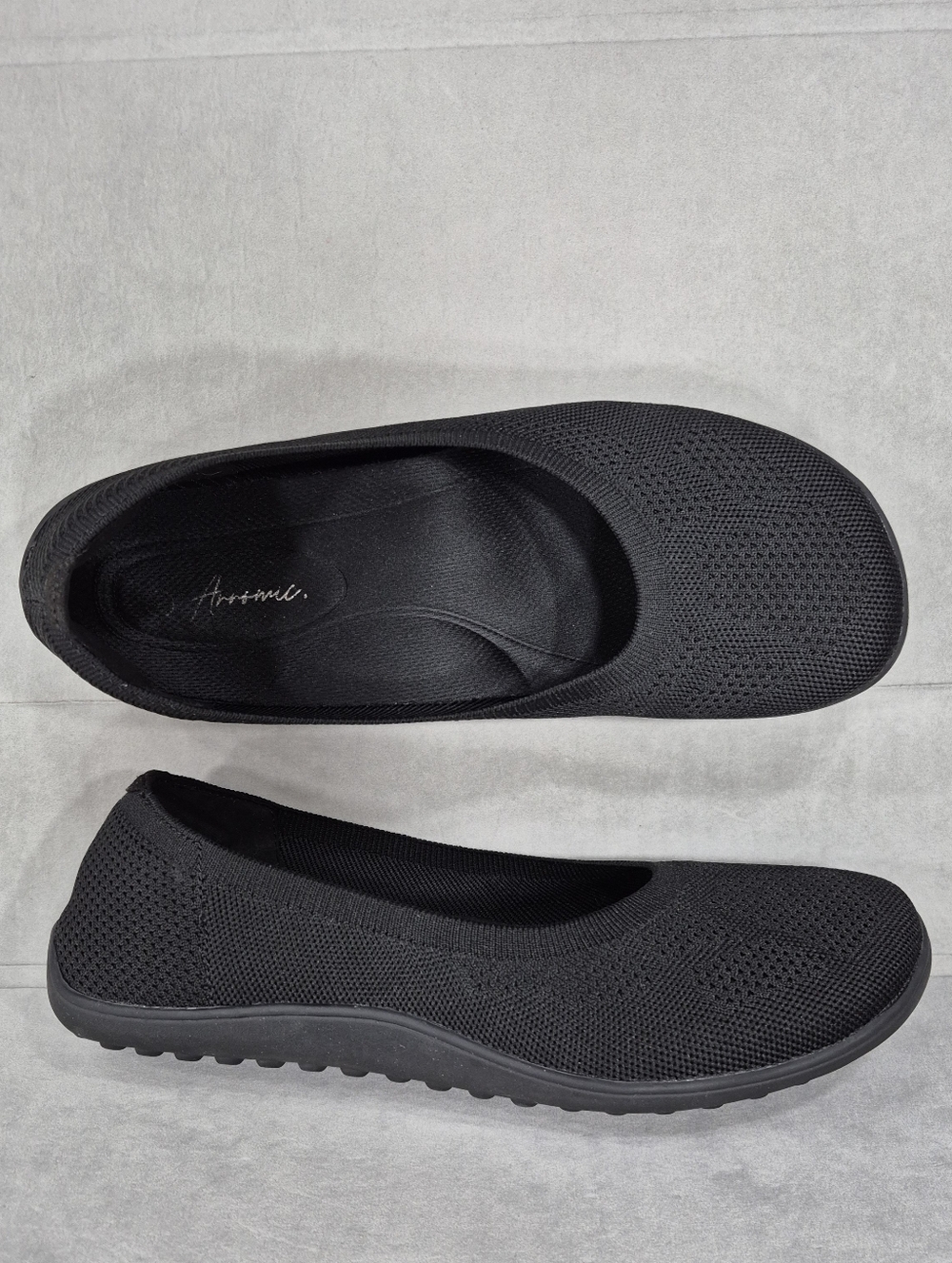 Arromic knit ballet flats women's 10.5 black wide toebox padded heel